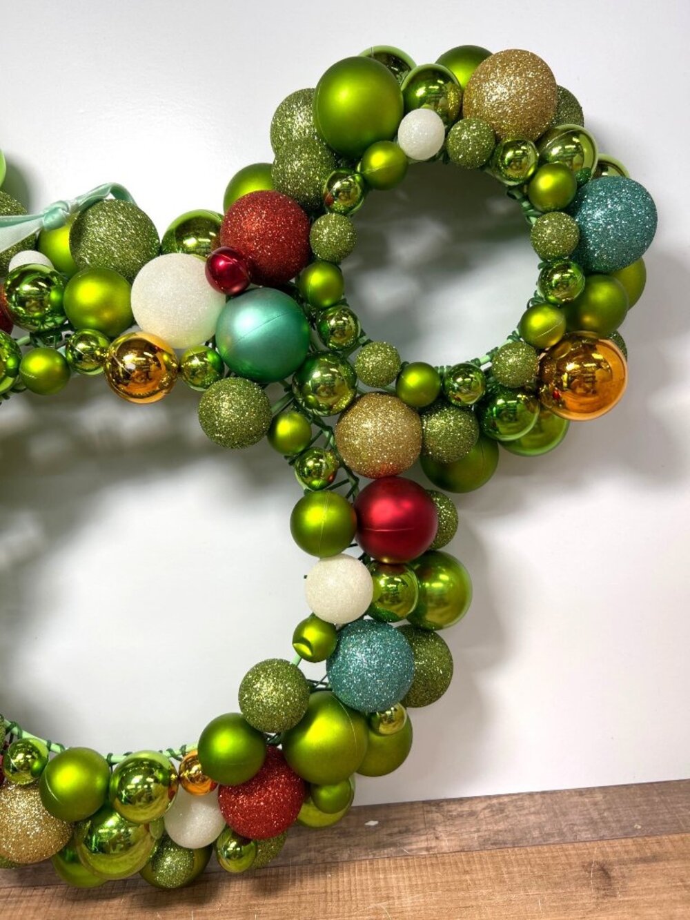 Christmas Ornament Wreath In Green Red & Gold Mickey Mouse Shape Home Wall Decor - Picture 3 of 5